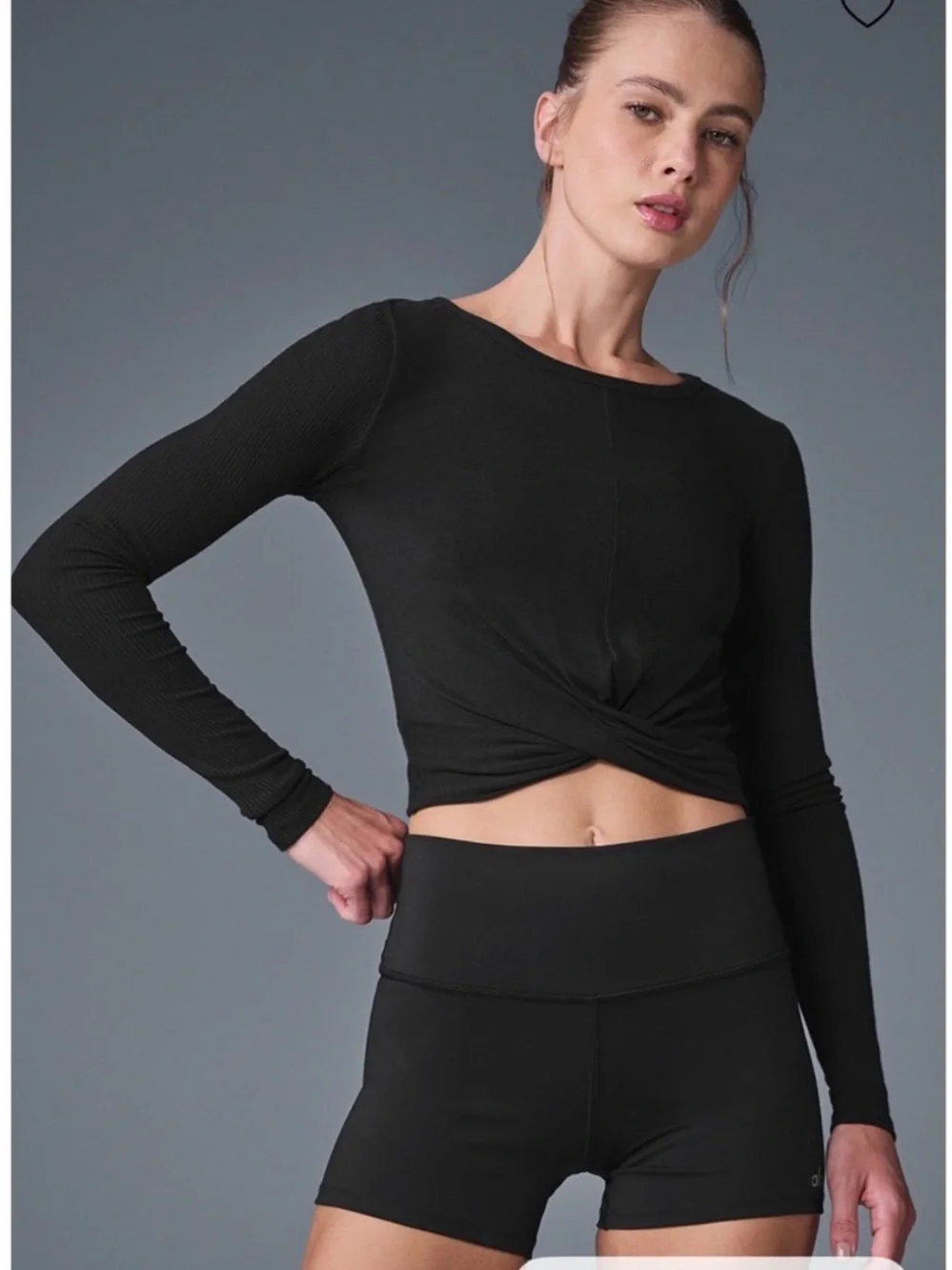 All Long-Sleeve Twist Front Crop Top - Black